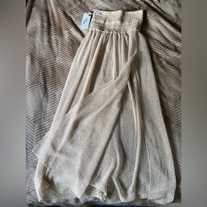 Beige mesh maxi skirt with slit